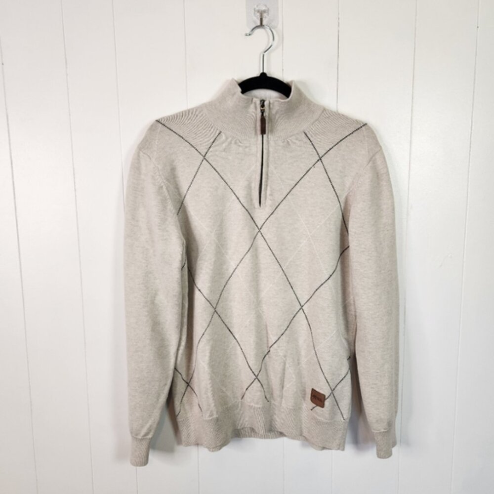 Wayne Gretzky No. 99 Beige Pullover Sweater 1/4 Zip 100% Cotton Argyle Medium
